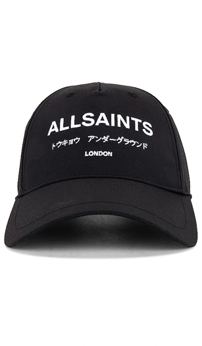 Allsaints Underground Logo Baseball Cap In 黑色 & 哑光黑