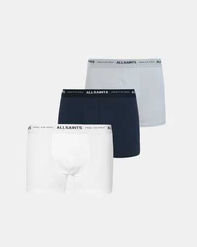 Allsaints Underground Logo Boxers 3 Pack In Opt Wht/blue/blue