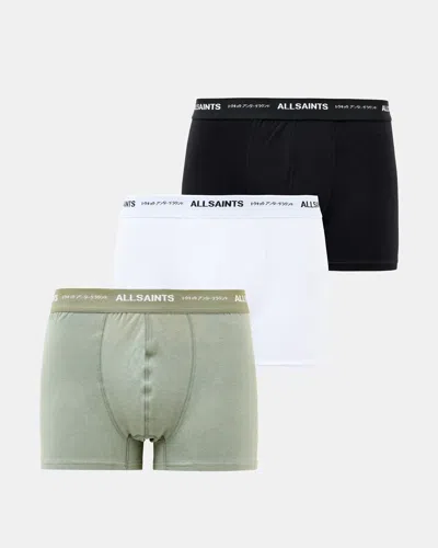 Allsaints Underground Logo Boxers 3 Pack In Opt Wht/green/blk