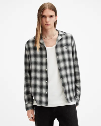 Allsaints Underground Logo Check Long Sleeve Shirt In Off White