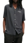 Allsaints Mens Jackson Blue Underground Logo-print Relaxed-fit Woven Shirt In Jackson Blue