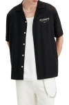 Allsaints Underground Logo Print Relaxed Fit Button Down Camp Shirt In Jet Black/ecru