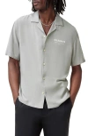 Allsaints Underground Logo Graphic Camp Shirt In Whisper Grey