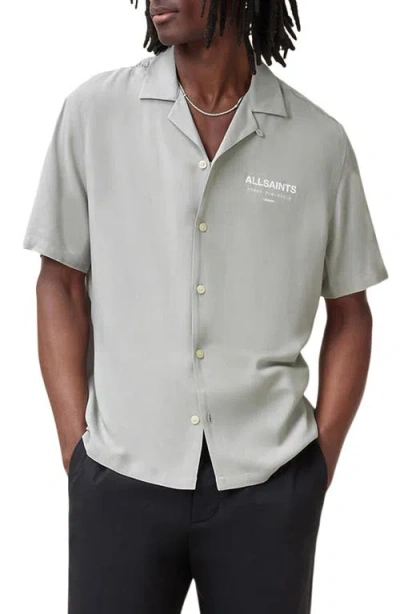 Allsaints Underground Logo Graphic Camp Shirt In Whisper Grey