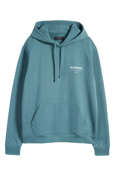Allsaints Underground Logo Hoodie Sweatshirt In Aqua Blue