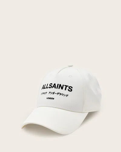Allsaints Underground Logo Print Baseball Cap In Chalk White/black