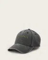 Allsaints Underground Logo Print Baseball Cap In Washed Black/green