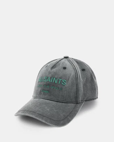 Allsaints Underground Logo Print Baseball Cap In Washed Black/green