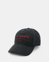 Allsaints Underground Logo Print Baseball Cap In Washed Black/red