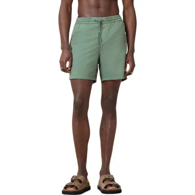 Allsaints Underground Logo Print Swim Trunks In Island Green