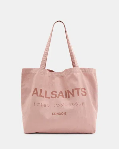 Allsaints Underground Logo Printed Tote Bag In Bramble Pink