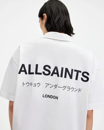 Allsaints Underground Logo Relaxed Fit Polo Shirt In Ashen White