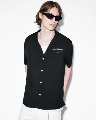 Allsaints Underground Logo Relaxed Fit Shirt In Jet Black/ecru