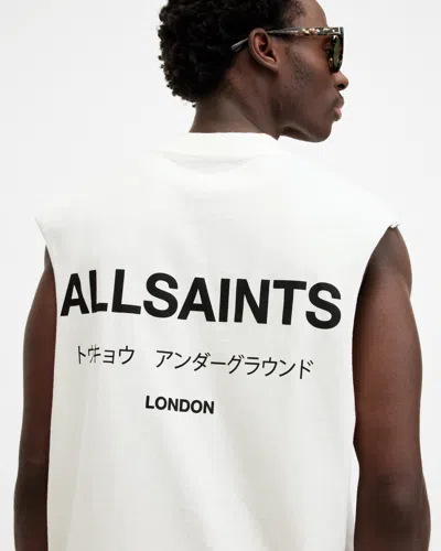 Allsaints Underground Logo Sleeveless Tank Top In Ashen White