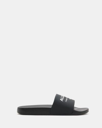 Allsaints Underground Logo Slip On Slides In Black