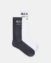 Allsaints Underground Logo Socks 2 Pack In Ashy Blue/white
