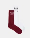 Allsaints Underground Logo Socks 2 Pack In Winehous Red/white