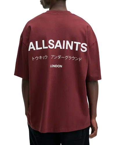 Allsaints Underground Organic Cotton Logo Graphic Tee In Winehouse