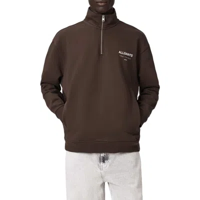 Allsaints Mens Bitter Brown Underground Logo-print Cotton Sweatshirt