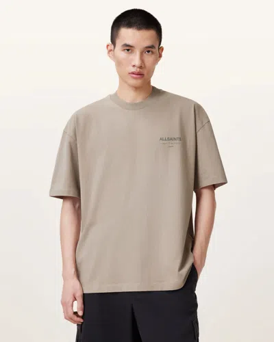 Allsaints Underground Oversized Crew Neck T-shirt In Brown