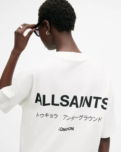 Allsaints Underground Oversized T-shirt With Back Logo In White In Ashen White