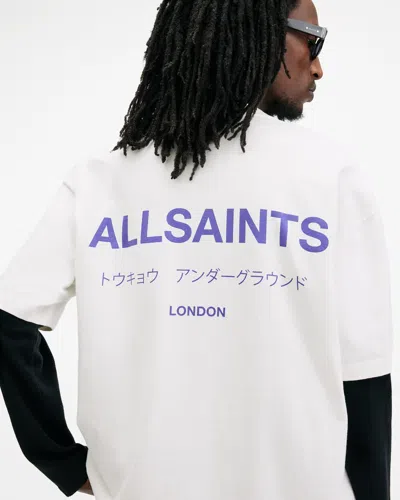 Allsaints Underground Oversized Crew Neck T-shirt In Ashen White/purple
