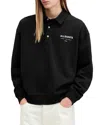 Allsaints Mens Black Underground Logo-print Relaxed-fit Polo Sweatshirt In Jet Black