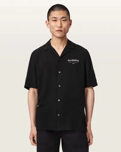 Allsaints Underground Logo Graphic Camp Shirt In Black