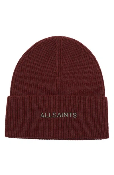 Allsaints Underground Rib Beanie In Truffle Red