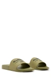 Allsaints Underground Logo Slip On Slides In Khaki