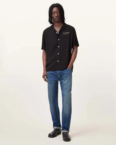 Allsaints Underground Snake Print Logo Shirt In Jet Black