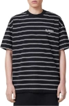 Allsaints Undergorund Logo-print Horizontal-stripe T-shirt In Black