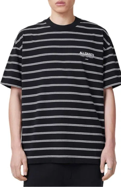 Allsaints Underground Oversized Striped T-shirt In Black