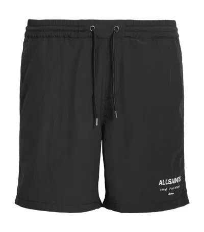 Allsaints Mens Jet Black Underground Logo-print Recycled-polyamide Swim Shorts