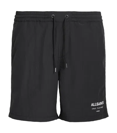 Allsaints Mens Jet Black Underground Logo-print Recycled-polyamide Swim Shorts Xl