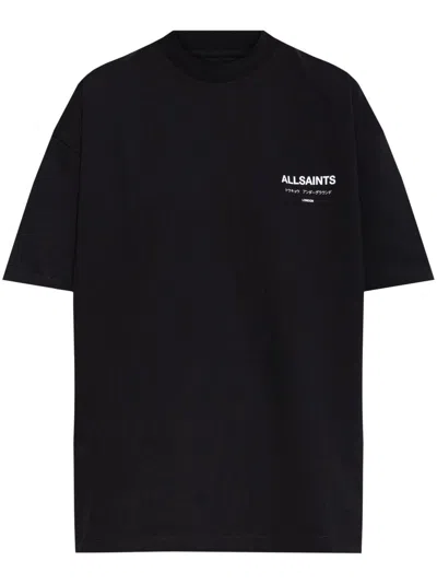 Allsaints Womens Black Dreamer Etta Logo-print Oversized Cotton T-shirt