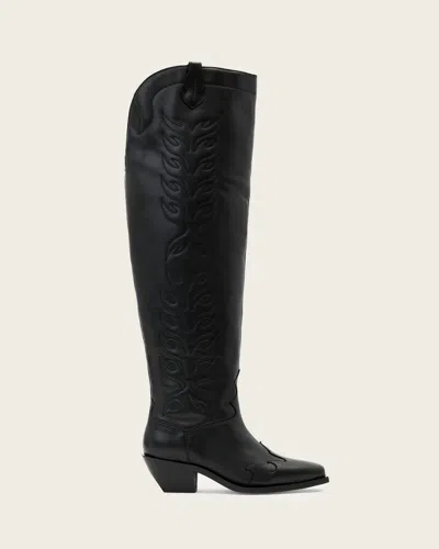 Allsaints Landon Leather Knee High Boots, In Black