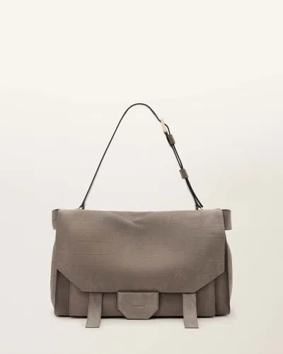 Allsaints Ursa Crocodile Effect Leather Bag In Stone Grey