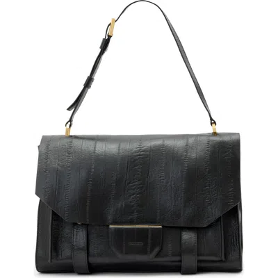 Allsaints Ursa Eel Skin Embossed Leather Satchel In Black