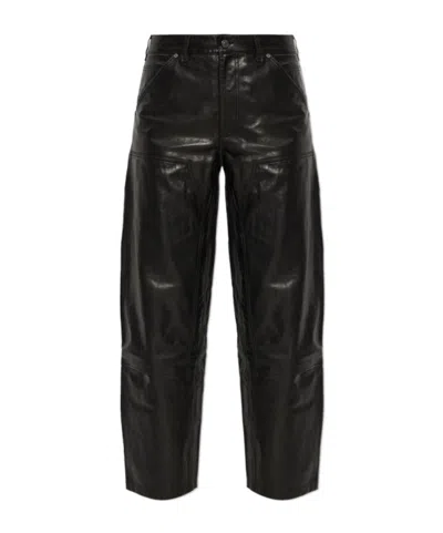 Allsaints Utility Leather Barrel Trousers In Black