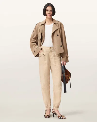 Allsaints Val Cargo Linen Blend Pants In Brown