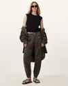 Allsaints Womens Dark Brown Val Patch-pocket Tapered-leg Woven Trousers In Styx Leo Green