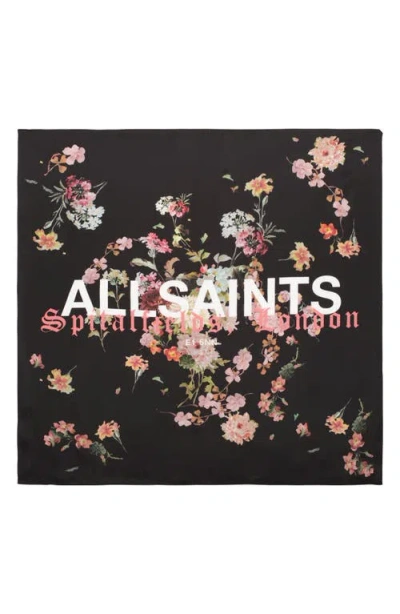 Allsaints Valen Etta Square Silk Twill Scarf In Black
