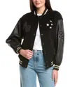 Allsaints Valeria Leather Sleeve Wool-blend Varsity Jacket In Black