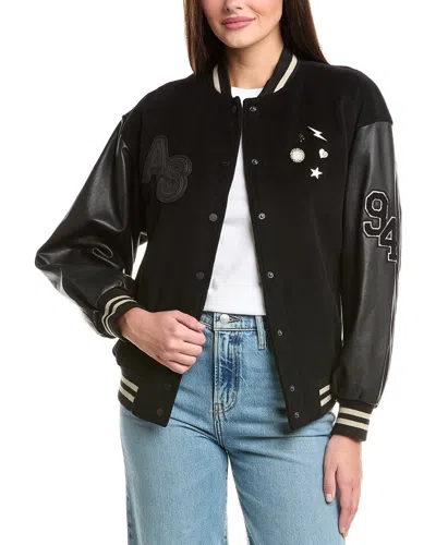ALLSAINTS ALLSAINTS VALERIA LEATHER SLEEVE WOOL-BLEND VARSITY JACKET