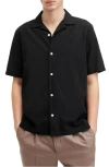 Allsaints Venice Camp Collar Ramskull Shirt In Black