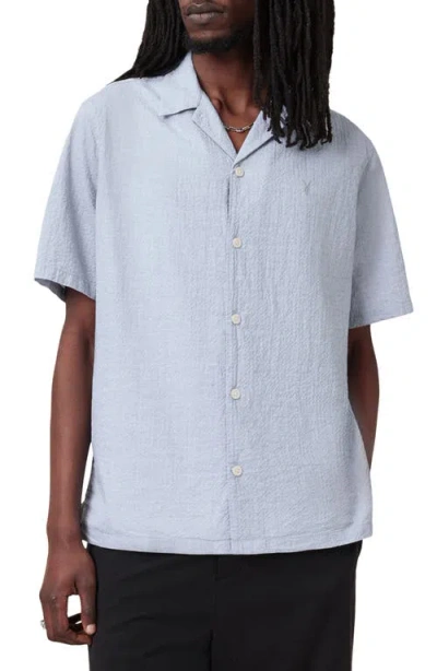 Allsaints Valmer Short Sleeve Button-up Shirt In Shore Blue