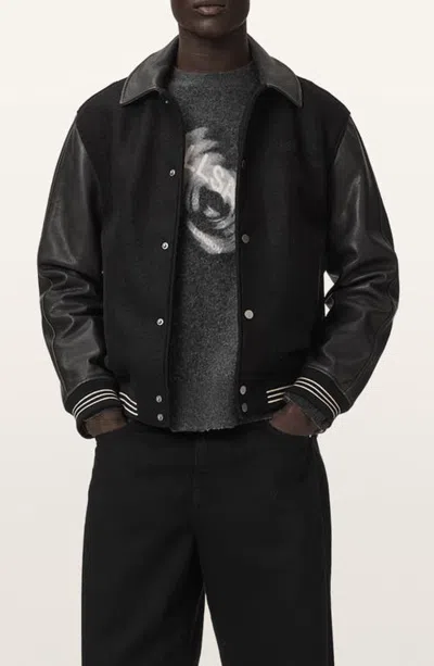 Allsaints Vanson Wool & Leather Bomber Jacket In Black