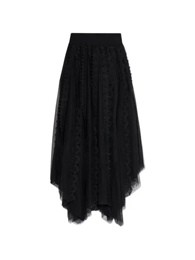 Allsaints Vashtie Mixed Lace Handkerchief Hem Skirt In Black