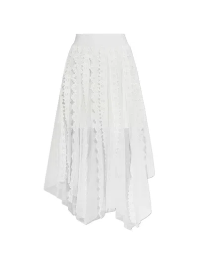 Allsaints Womens Optic White Vashtie Lace-panel Tulle Maxi Skirt